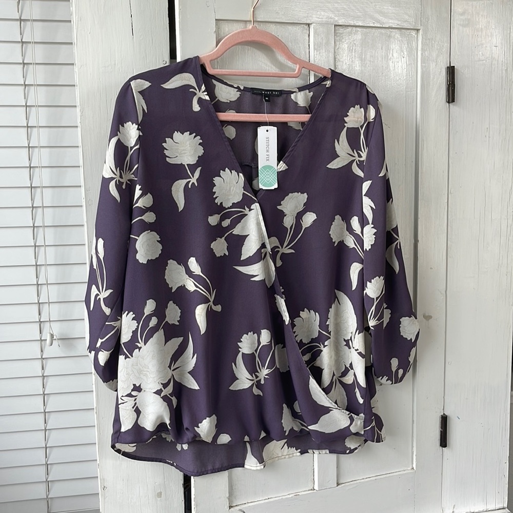 Beautiful brand new with tags, purple and cream stitch fix blouse.
